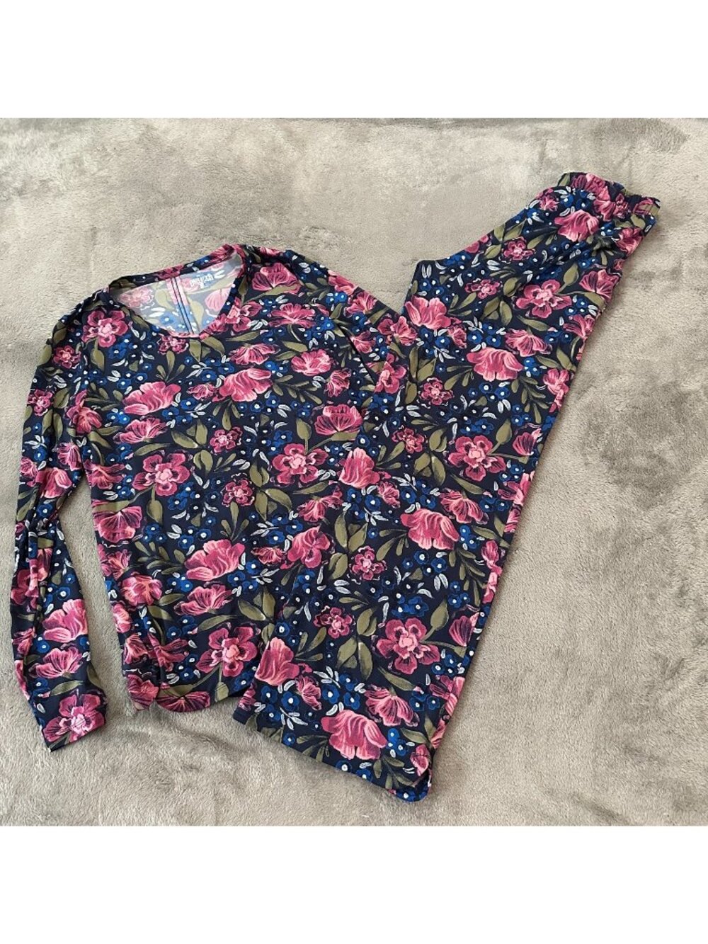 Duluth Trading Co Pajamas Set SMALL Navy Blue Floral Pants Long Sleeve Shirt